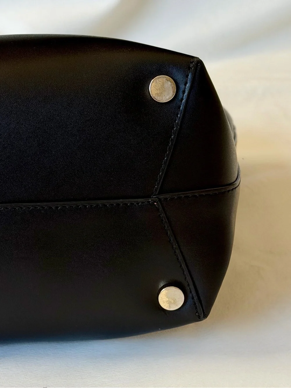 Michael Kors Black Leather Tote with Gold MK Emblem